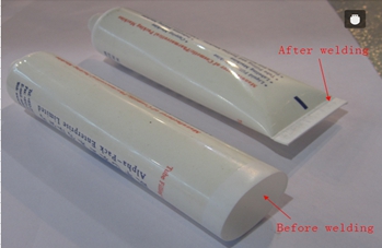welding samples from ultrasonic tubes sealer hitsaus sampleilla.jpg