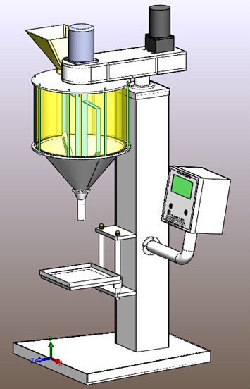 CAD illustration of powder filling machine piirroskuva filler.jpg:lle